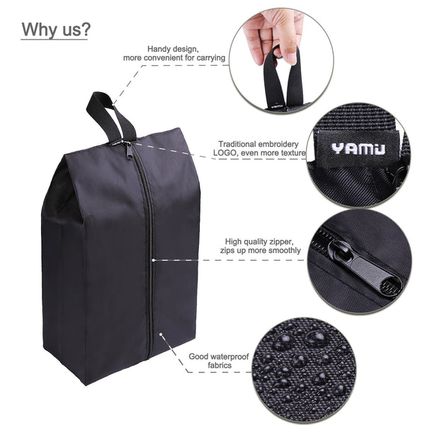 YAMIU Travel Shoe Bags Set of 4 Waterproof Nylon With Zipper For Men & Women (Black)