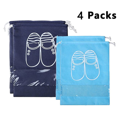 YAMIU 4 Pcs Shoe Bags Dust-proof Drawstring with Transparent Window Travel Shoe Storage Bags