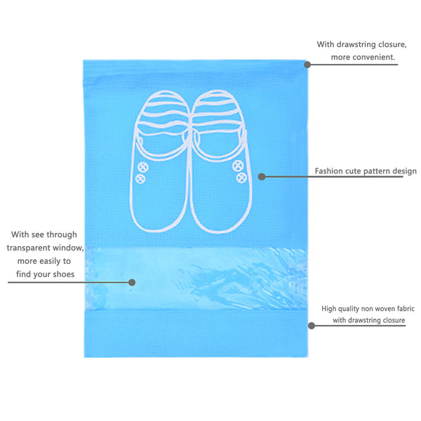 YAMIU 10 Pcs Shoe Bags Dust-proof Drawstring with Window Travel Shoe Storage Bags