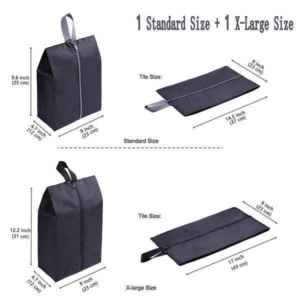 YAMIU Travel Shoe Bags Set of 2 Waterproof Nylon With Zipper For Men & Women (Black)