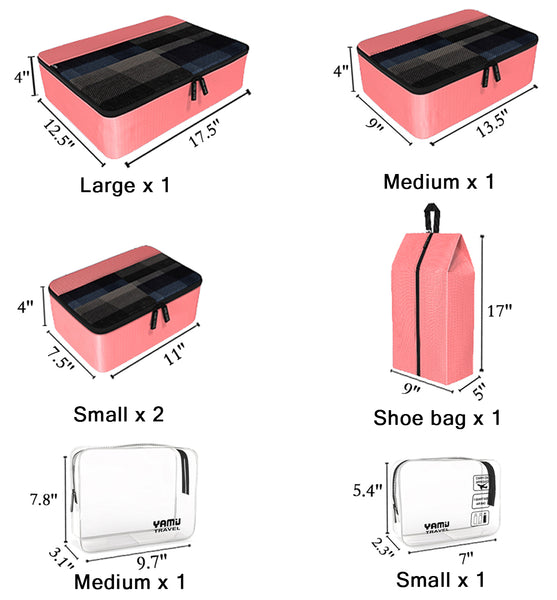 YAMIU 7-Pcs Travel Packing Cubes Including 2-pack Waterproof Toiletry Bags and Shoe Bag for Women Men(Pink)
