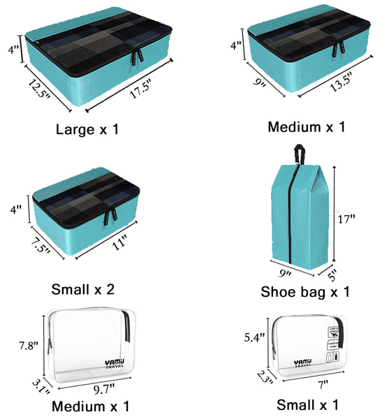 YAMIU 7-Pcs Travel Packing Cubes Including 2-pack Waterproof Toiletry Bags and Shoe Bag for Women Men(Aqua Green)