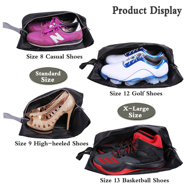 YAMIU Travel Shoe Bags Set of 2 Waterproof Nylon With Zipper For Men & Women (Black)