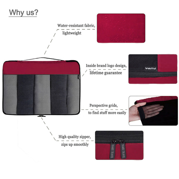 YAMIU 7-Pcs Travel Packing Cubes Including 2-pack Waterproof Toiletry Bags and Shoe Bag for Women Men(Red)