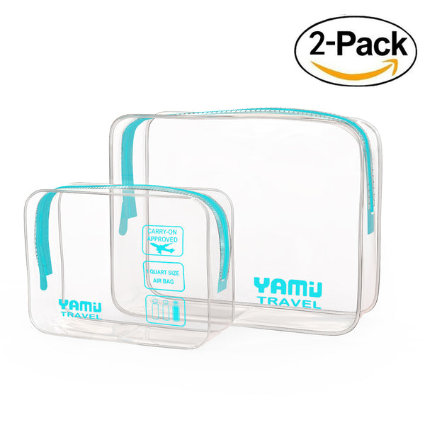 YAMIU Travel TSA Approved Toiletry Bag Waterproof Airline Clear Kit 3-1-1 TSA Quart Bag for Men&Women 2-Size(Aqua)