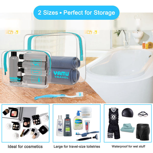 YAMIU Travel TSA Approved Toiletry Bag Waterproof Airline Clear Kit 3-1-1 TSA Quart Bag for Men&Women 2-Size(Aqua)