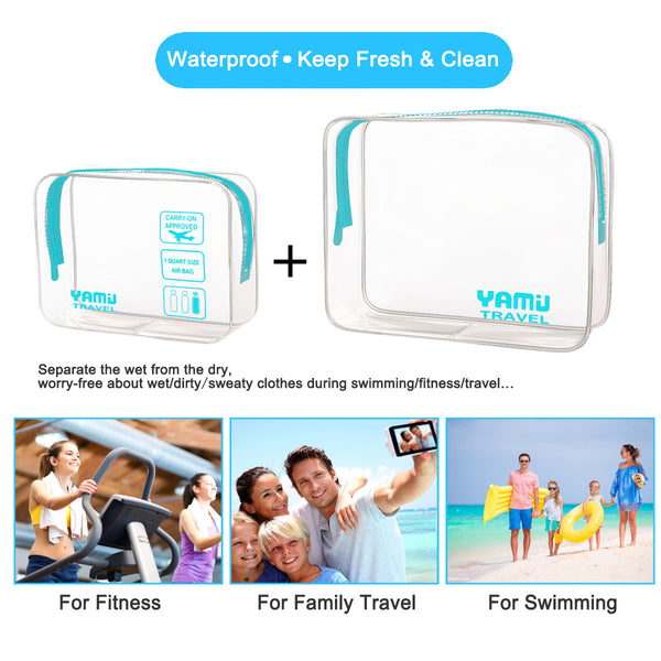 YAMIU Travel TSA Approved Toiletry Bag Waterproof Airline Clear Kit 3-1-1 TSA Quart Bag for Men&Women 2-Size(Aqua)
