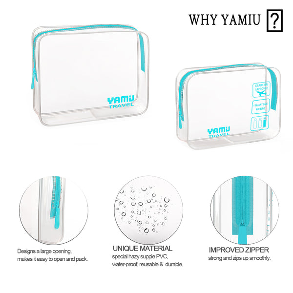 YAMIU Travel TSA Approved Toiletry Bag Waterproof Airline Clear Kit 3-1-1 TSA Quart Bag for Men&Women 2-Size(Aqua)