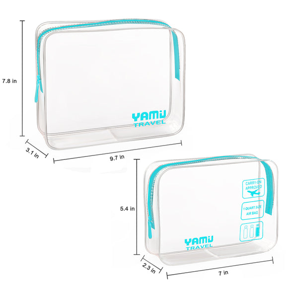 YAMIU Travel TSA Approved Toiletry Bag Waterproof Airline Clear Kit 3-1-1 TSA Quart Bag for Men&Women 2-Size(Aqua)