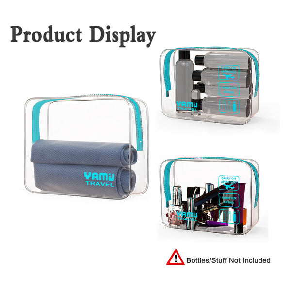 YAMIU Travel TSA Approved Toiletry Bag Waterproof Airline Clear Kit 3-1-1 TSA Quart Bag for Men&Women 2-Size(Aqua)