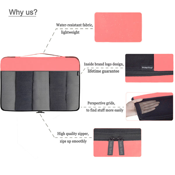 YAMIU 7-Pcs Travel Packing Cubes Including 2-pack Waterproof Toiletry Bags and Shoe Bag for Women Men(Pink)