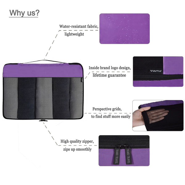 YAMIU 7-Pcs Travel Packing Cubes Including 2-pack Waterproof Toiletry Bags and Shoe Bag for Women Men(Purple)