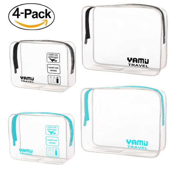 YAMIU Travel TSA Approved Toiletry Bag Waterproof Airline Clear Kit 3-1-1 TSA Quart Bag for Men&Women 2-Size(Black & Aqua)