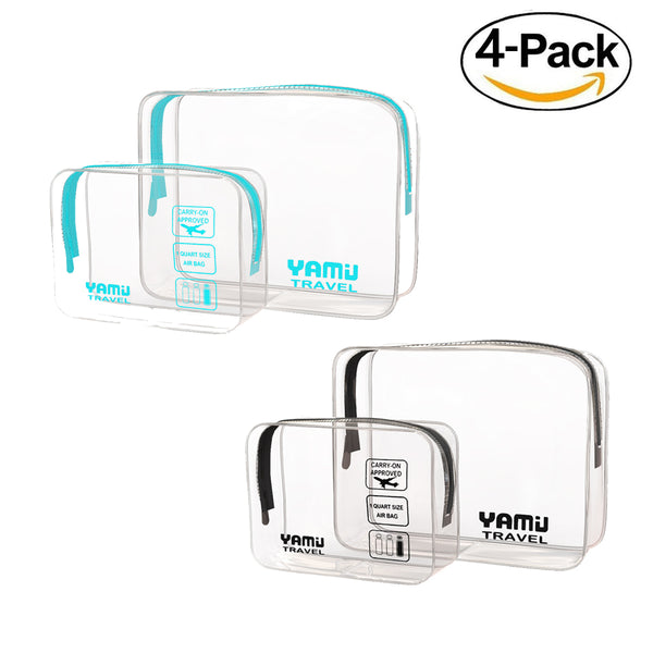 YAMIU Travel TSA Approved Toiletry Bag Waterproof Airline Clear Kit 3-1-1 TSA Quart Bag for Men&Women 2-Size(Black & Aqua)