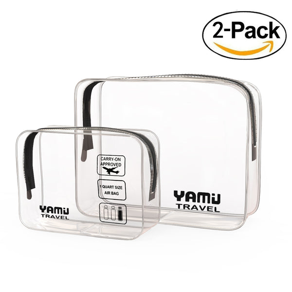YAMIU Travel TSA Approved Toiletry Bag Waterproof Airline Clear Kit 3-1-1 TSA Quart Bag for Men&Women 2-Size(Black)