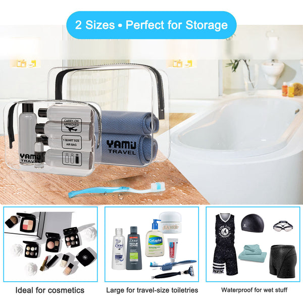 YAMIU Travel TSA Approved Toiletry Bag Waterproof Airline Clear Kit 3-1-1 TSA Quart Bag for Men&Women 2-Size(Black)