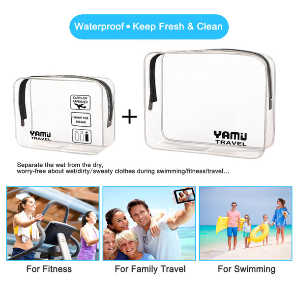 YAMIU Travel TSA Approved Toiletry Bag Waterproof Airline Clear Kit 3-1-1 TSA Quart Bag for Men&Women 2-Size(Black)