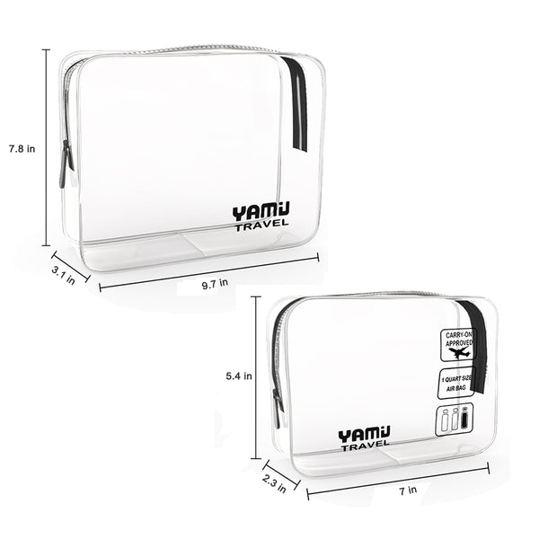 YAMIU Travel TSA Approved Toiletry Bag Waterproof Airline Clear Kit 3-1-1 TSA Quart Bag for Men&Women 2-Size(Black)